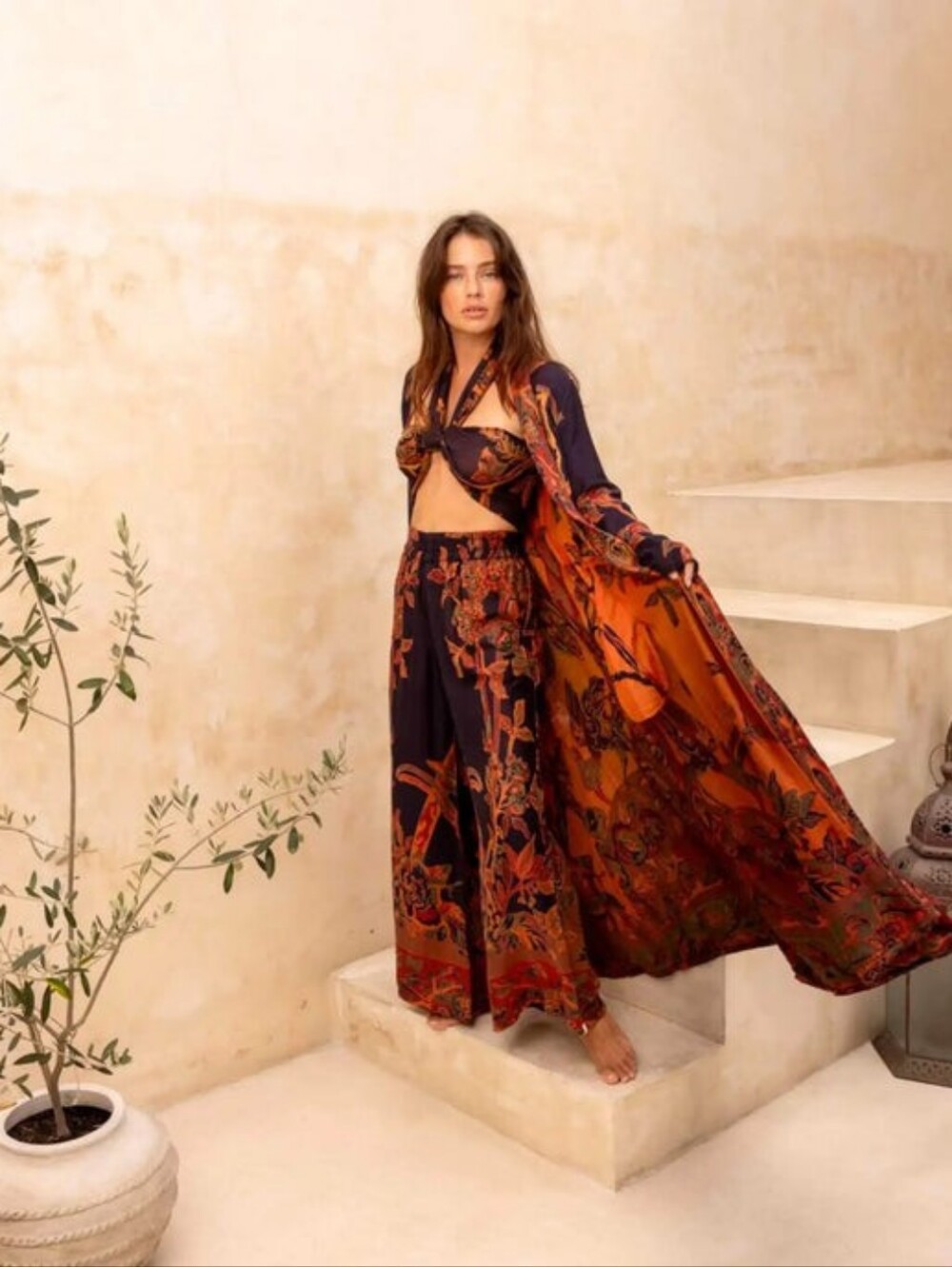 September Sky Maxi Kaftan and Matching Pant Set-Brahmaki-Stunning-Tall